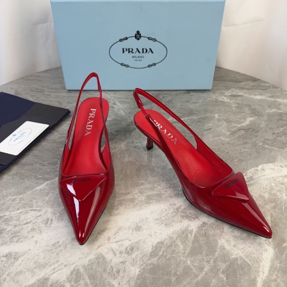 Prada Red Patent Slingback Kitten Heel Pumps